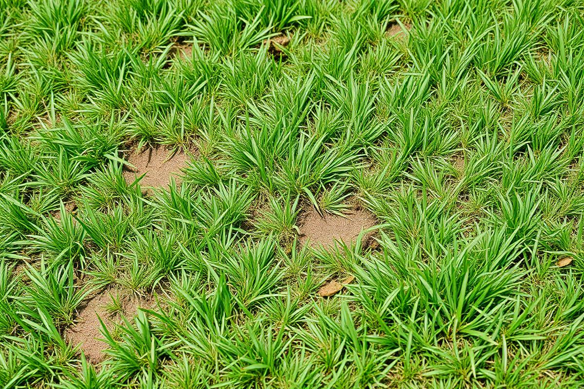 Lawn with brown dry patches among healthy green grass
