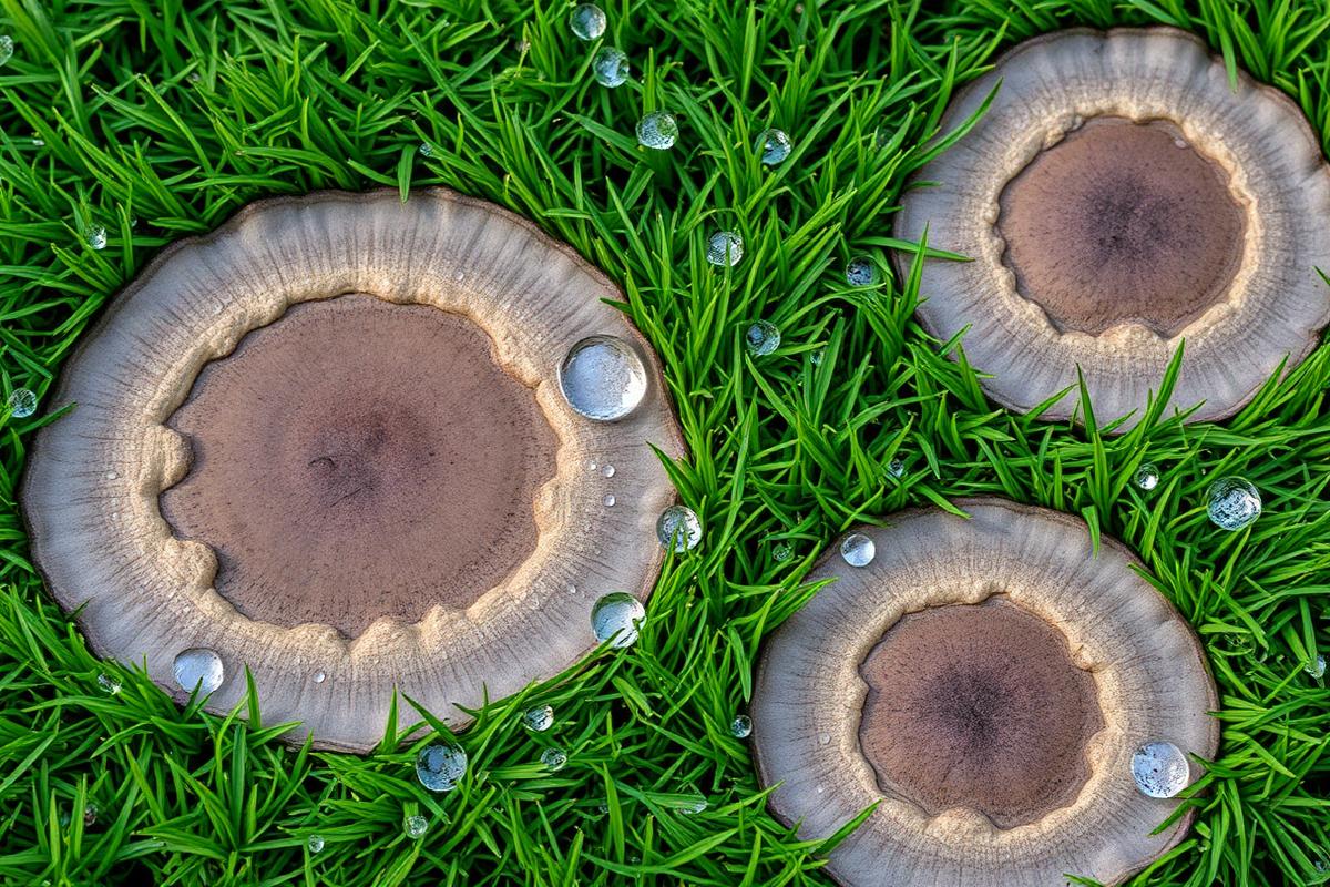 Close-up of turf disease damage in a lawn